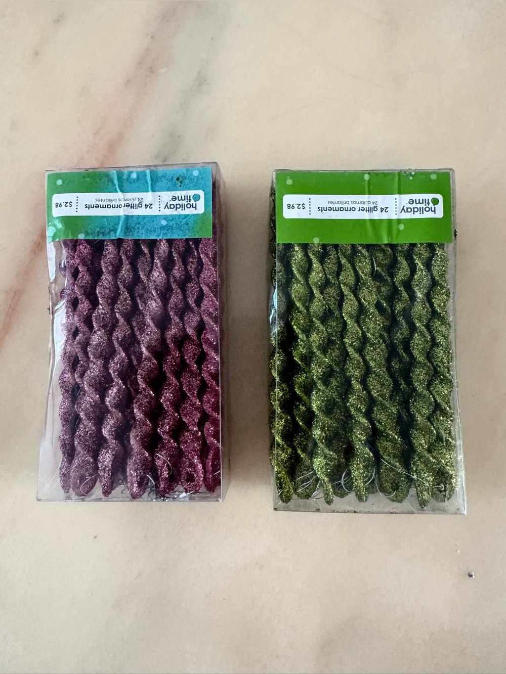 Holiday Time Glitter Spiral Candles - Plum and Green